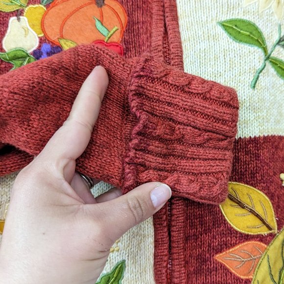 Vintage Autumn Embroidered Fall Harvest Orange Sweater Size Medium - Picture 5 of 14
